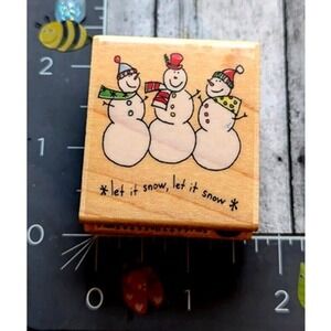 Hampton Art Let It Snow Snowman Trio Rubber Stamp Wood #F115